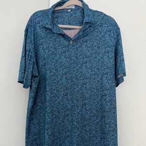 Peter Millar Blue Short Sleeve Polo Shirt Guitar Music Pattern Summer Comfort M